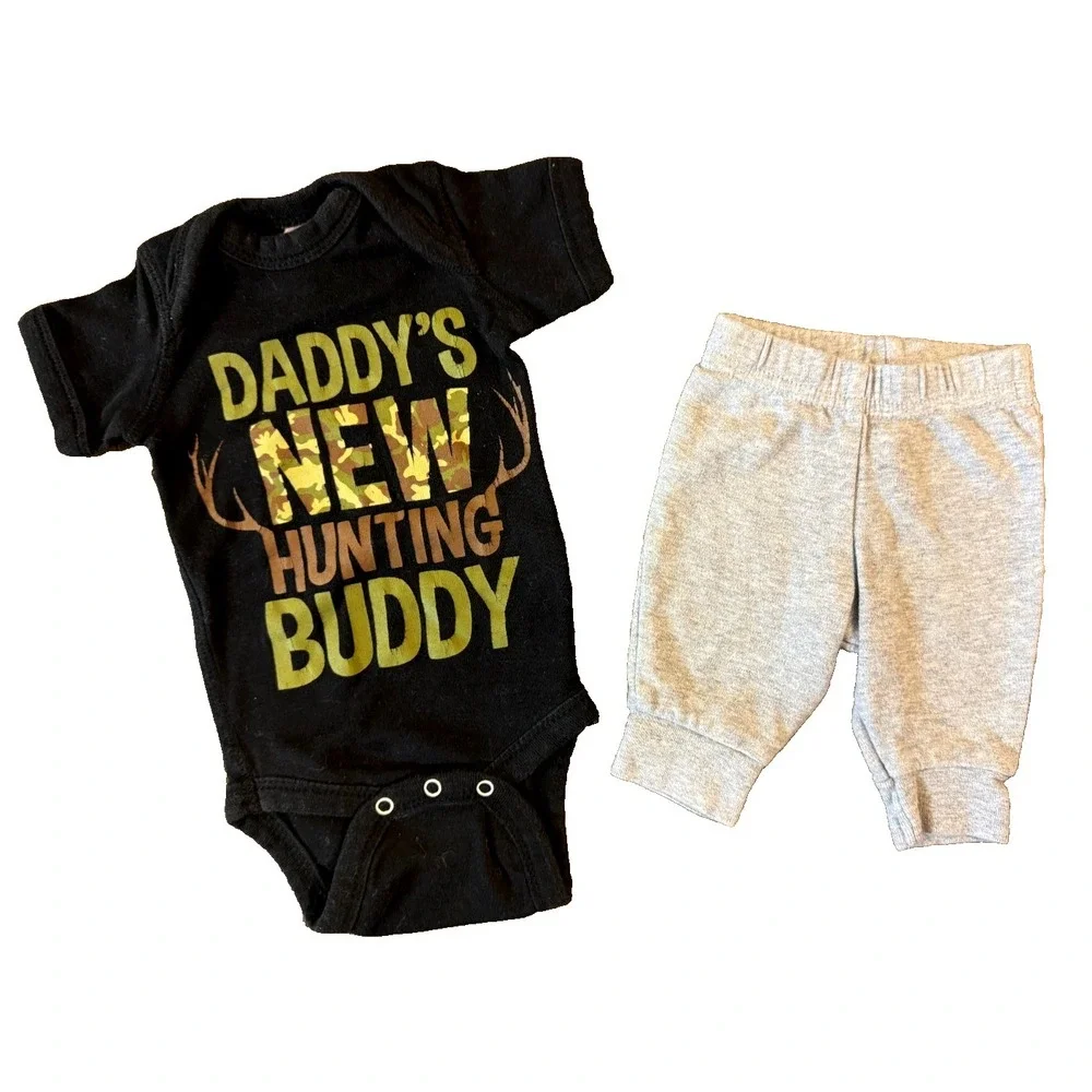 Baby Boy‎ Newborn Outfit Bodysuit Pants Daddy Hunting Buddy Shirt Clothes Camo